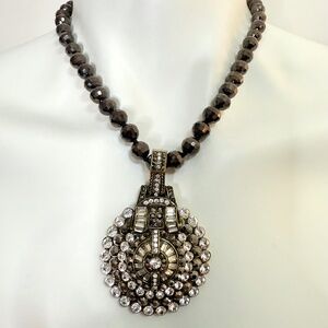 Heidi Daus USA Art Deco Crystal Medallion Necklace with Original Box